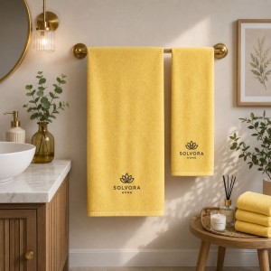 Logolu El ve Banyo Havlusu Takımı Sarı 50x90cm 70x140cm